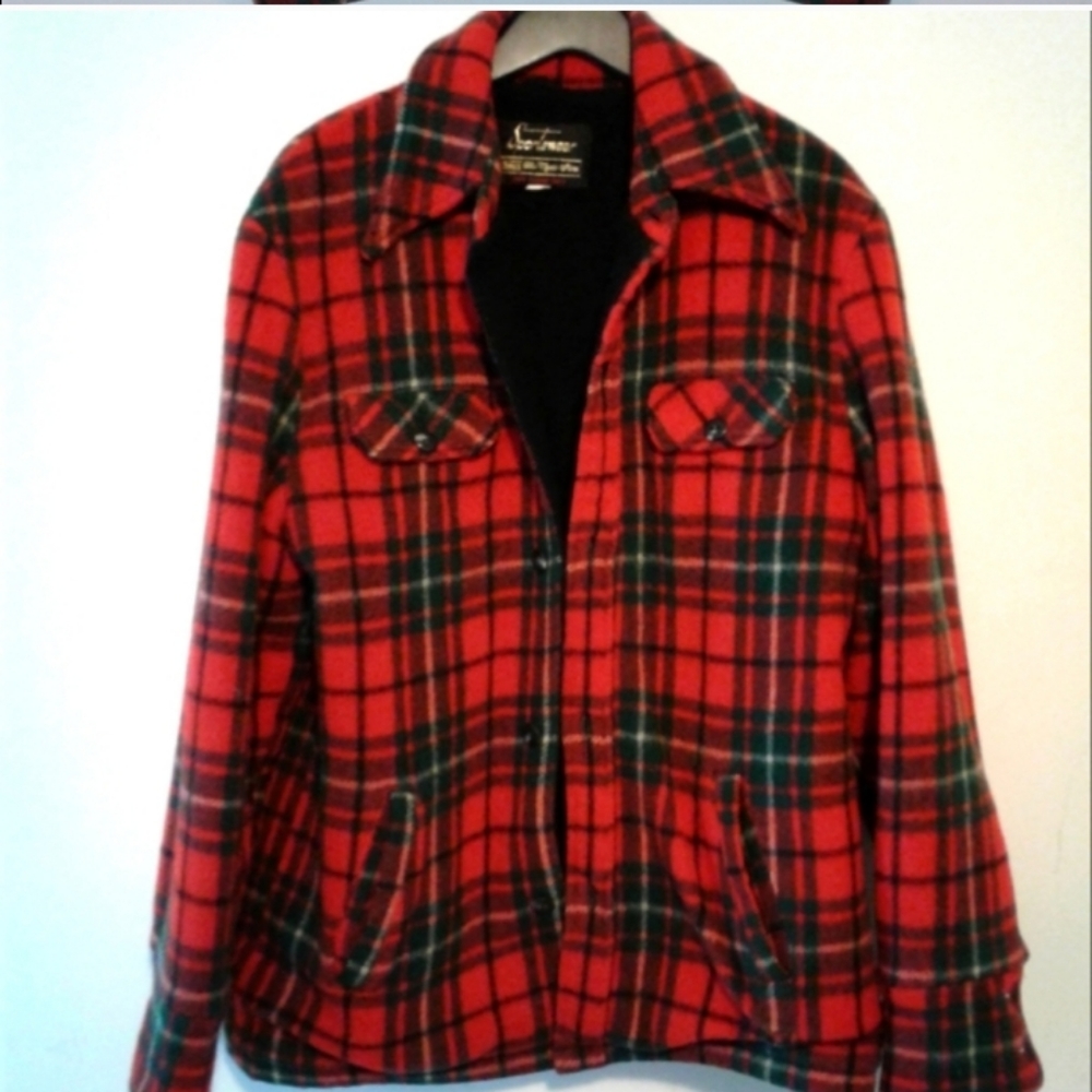 VINTAGE MENS SEARS SPORTSWEAR WOOL JACKET 42 L XL flannel tartan check PLAID